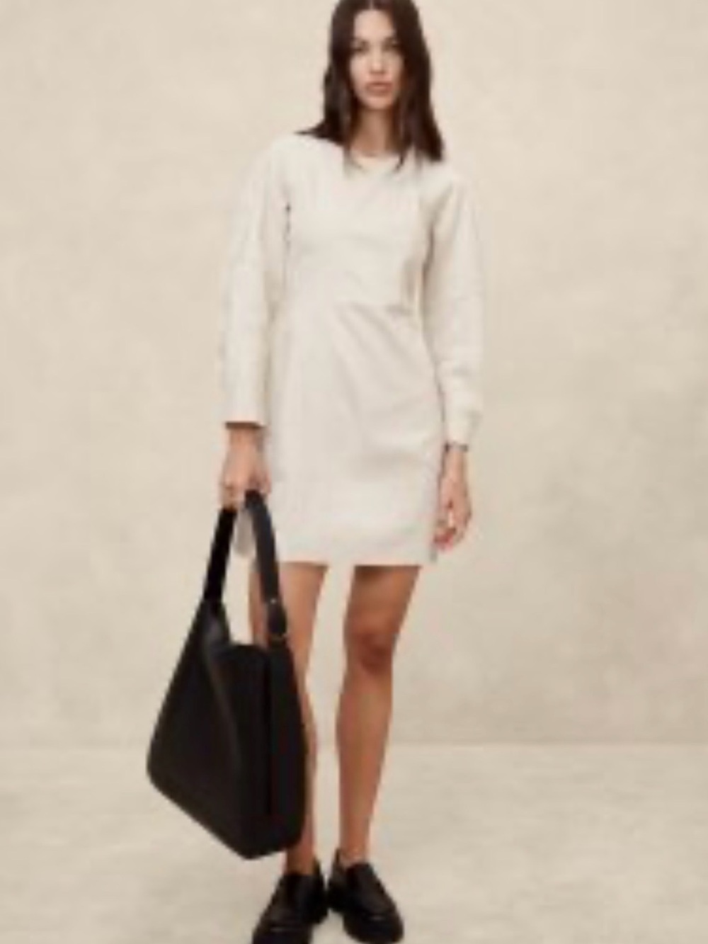 Women's Long-Sleeve Cream Denim Dress